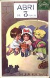 CPA Fantaisie Illustrateur Enfants Shelter for three Souris 
