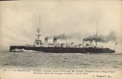 Vintage Postcard Bateau the Marseillaise Cruiser Armours having has her edge Mr. Loubet President of the Republic in his voyage in Italy