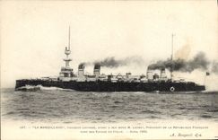 Vintage Postcard Bateau the Marseillaise Cruiser Armours having has her edge Mr. Loubet in his voyage in Italy