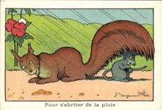 Image Benjamin Rabier to shelter rain Squirrel Mouse