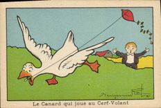 Image Benjamin Rabier the duck which plays kite Oie