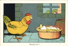 Image Benjamin Rabier Hello Hen Egg Chick