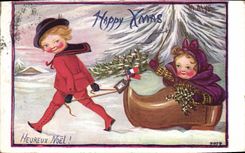 CPA Fantaisie Illustrateur Enfants Noel 