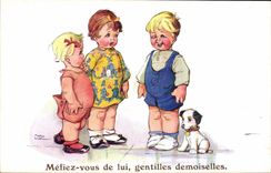 CPA Fantaisie Illustrateur Enfants Mefiez vous de lui gentilles demoiselles 