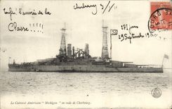 Vintage Postcard Bateau armours It American Michigan in roads of Cherbourg