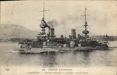 Vintage Postcard Bateau Massena Cuirasse squadron has 4 turrets