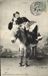 CPA Folklore La culbute Ane Mule 