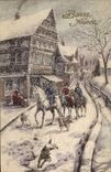 CPA Fantaisie Illustrateur Chevaux Chien 