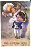 Vintage Postcard Fantaisie Illustrator Right Enfants Always ready to obliges the girls