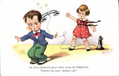 CPA Fantaisie Illustrateur Bob King Enfants Telephone 