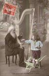 CPA Enfant Vieillard Harpe 