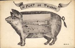 Vintage Postcard Pig Pig the wearing of Toulon Boats