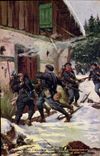 Vintage Postcard Militaria Alpine hunters Attacks of a customs house by the alpine ones in the High Vosges