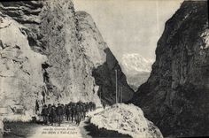Vintage Postcard Militaria Alpine hunters on the main road of the Alps has Val of Isere