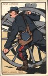 Postal Fantasia Ilustrador Militaria Nuestros héroes Artillero 1915