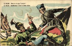 Postal Fantasia Ilustrador Militaria el Uhlan sino no eres Francés!