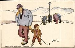 Postal Fantasia Ilustrador Niño Papá es lo que juegan a Guillaume Tal