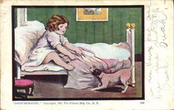 Vintage Postcard Fantasy Illustrator Child Good morning Dog