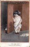 Vintage Postcard Fantasy Illustrator Child Fred Spurgin Cat You saucy pus
