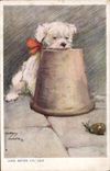Vintage Postcard Fantasy Illustrator Dog Look before you leap Snail
