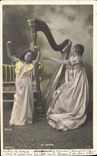 CPA Femme Enfant La harpe 