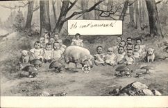 CPA Cochon Porc Enfants Champignon Champignon 