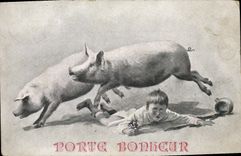 CPA Cochon Porc Enfant 
