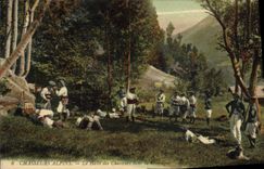 CPA Militaria Chasseurs alpins La halte des chasseurs dans la montagne 