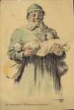 Vintage Postcard Militaria a happy person on leave Child Baby