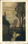 Vintage Postcard Fantasy Illustrator Hansi Alsace Rising of the moon in Alsace