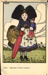 Vintage Postcard Fantasy Illustrator Hansi Alsace Child Alsatian Militaria Headstock