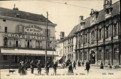 Vintage Postcard Troyes Billiards the place and the town hall Coffee of the City