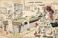 Modern Vintage Postcard Billiards Armed With the Militaria aperitif