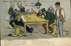 CPA Partie de dominos Folklore 