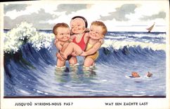 Vintage Postcard Fantasy Illustrator Children Beach