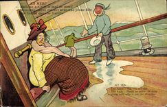 Vintage Postcard Fantasy Illustrator Woman Marine At sea