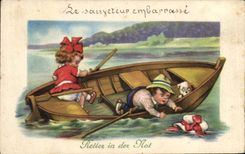 CPA Fantaisie Illustrateur Enfants Barque Bateau