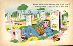 Vintage Postcard Fantasy Illustrator Man Cemetery