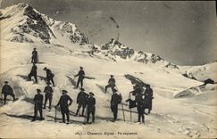 Vintage Postcard Militaria Alpine hunters In rackets