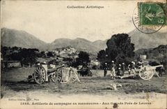 CPA Militaria Chasseurs alpins Artillerie de campagne en manoeuvres Aux Grands Pres de Levens