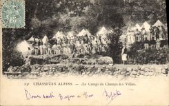 Vintage Postcard Militaria Alpine hunters the camp of the Fields of Villars