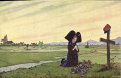 Vintage Postcard Fantasy Illustrator Waltz Hansi the prayer of Alsace Child
