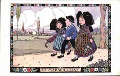 Vintage Postcard Fantasy Illustrator Waltz Hansi the Marseillaise Alsace Children