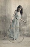 Vintage Postcard Woman Hoop