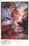 Vintage Postcard Fantasy Illustrator Child Little Pitche Dog