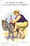 Vintage Postcard Fantasy Illustrator Woman Donkey Mule