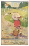 Vintage Postcard Fantasy Illustrator Child the school buissonniere