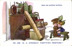 Vintage Postcard Fantasy Illustrator Fred Spurgin Children In a position fortifiee Militaria
