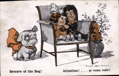 Vintage Postcard Fantasy Illustrator Children Beware of the dog! Dog