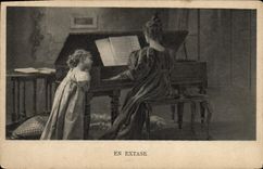 Postal Mujer - niño en éxtasis Violín